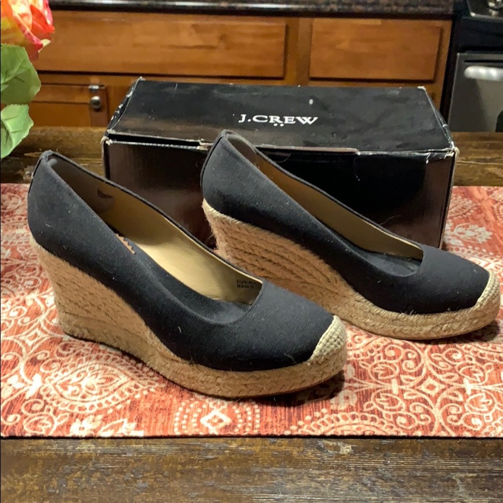 J Crew canvas espadrille wedges black 7